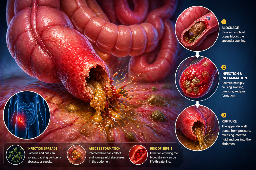 What causes the appendix to burst